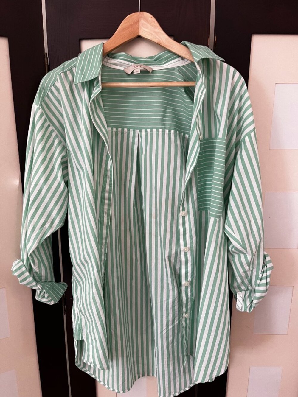LOFT Striped Poplin Everyday Oversized  Shirt Medium